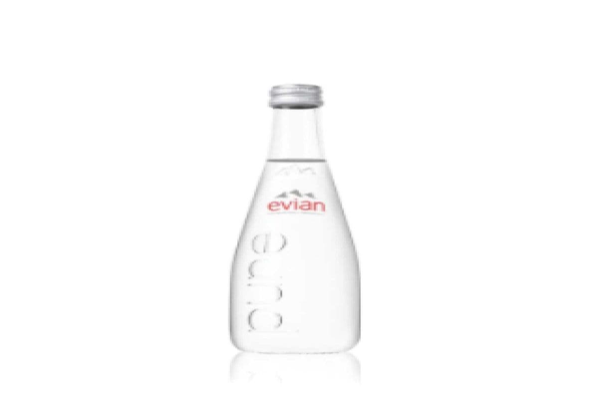 EAU NATURELLE EVIAN BT VERRE/ EVIAN SPRING WATER GLASS BOTTLE