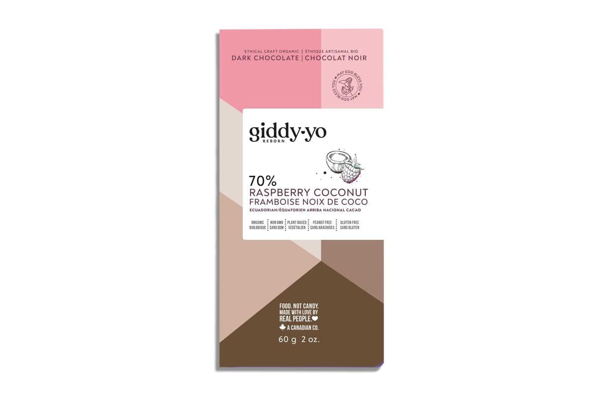 RASPBERRY COCONUT 76% DARK CHOCOLATE, 60 G BAR, ORGANIC, VEGAN, FREE OF PEANUTS, DAIRY, GLUTEN, SOY, LAB TESTED, CEREMONIAL GRADE (60 g)