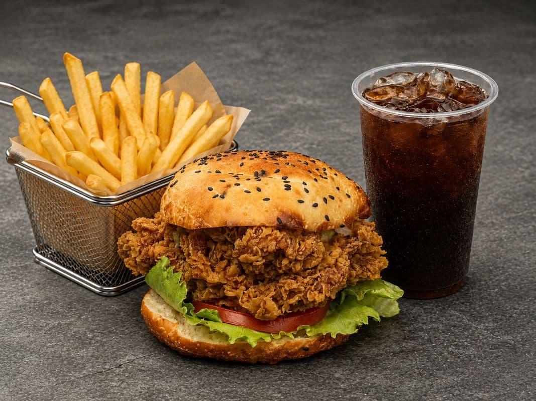 Spicy Chicken Leg Sandwich+Fries+Sour Plum Juice / 香辣鸡腿堡+薯条+酸梅汁