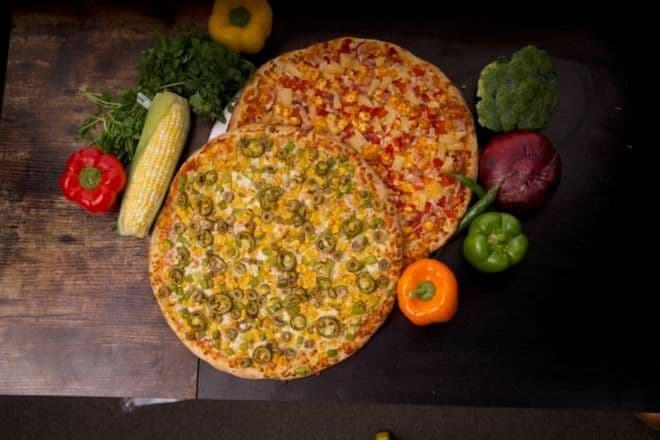 Large Mr. Singh's Double Three-Topping Pizza with Two Dipping Sauces