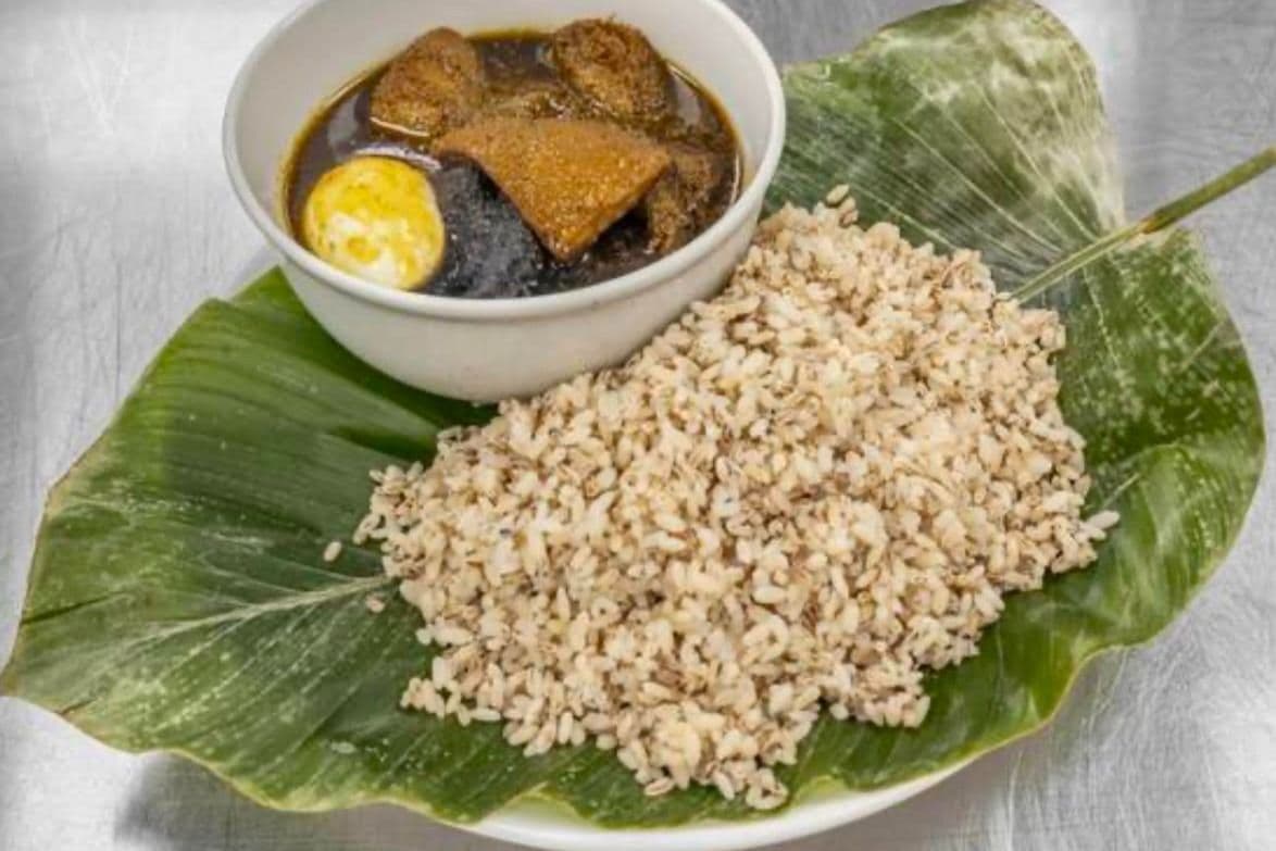 Ofada Rice and Ofada Sauce with Diced Protein Egg