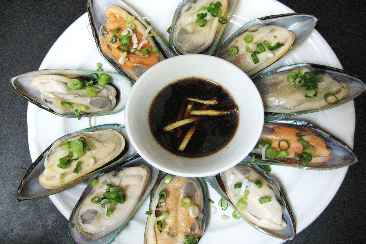 20. Grilled Mussel (Eight Pieces) with Ginger Soy Vinaigrette Sauce / Chem chép nướng