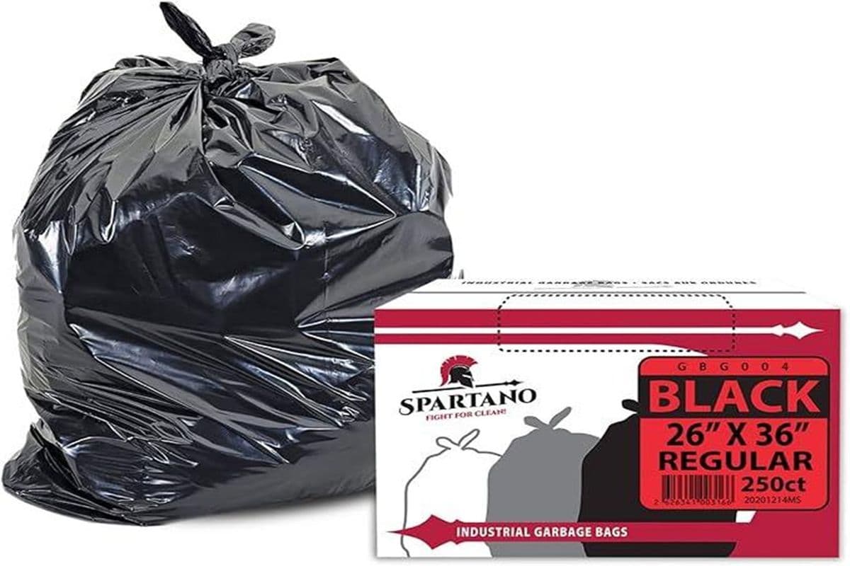 Spartano Black Garbage Bags 26 x 36 Inch (250 Count), Regular Kitchen Garbage Bag for Waste Bin, Multipurpose Trash Bags for Home and Office