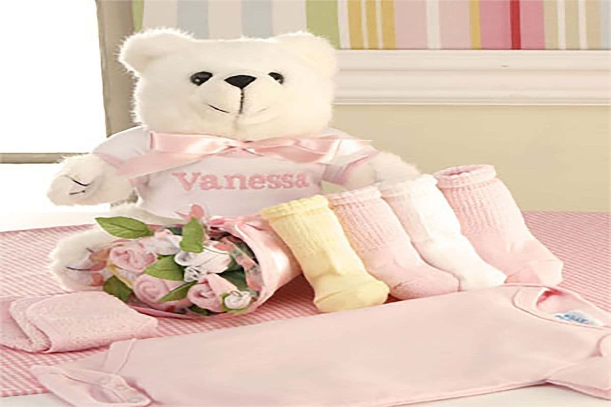 Bear And Layette with Baby Girl