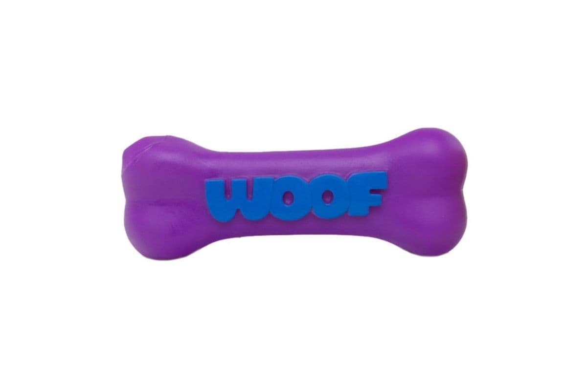 Pampered Pal Woof Bone Vinyl Pet Toy, Purple