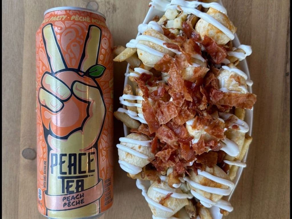 BIG Perogy Poutine + Peace Tea