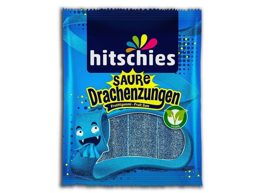 Hitschies Sour Blue Dragon Tongues Gummy Strips 125g Candy Gummies