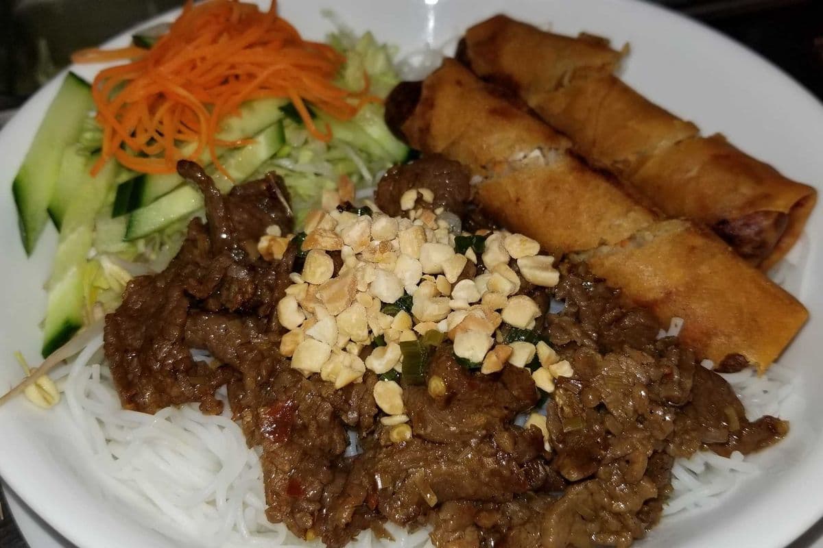 23. Grilled Lemon Grass Satay Beef and Pork Spring Rolls