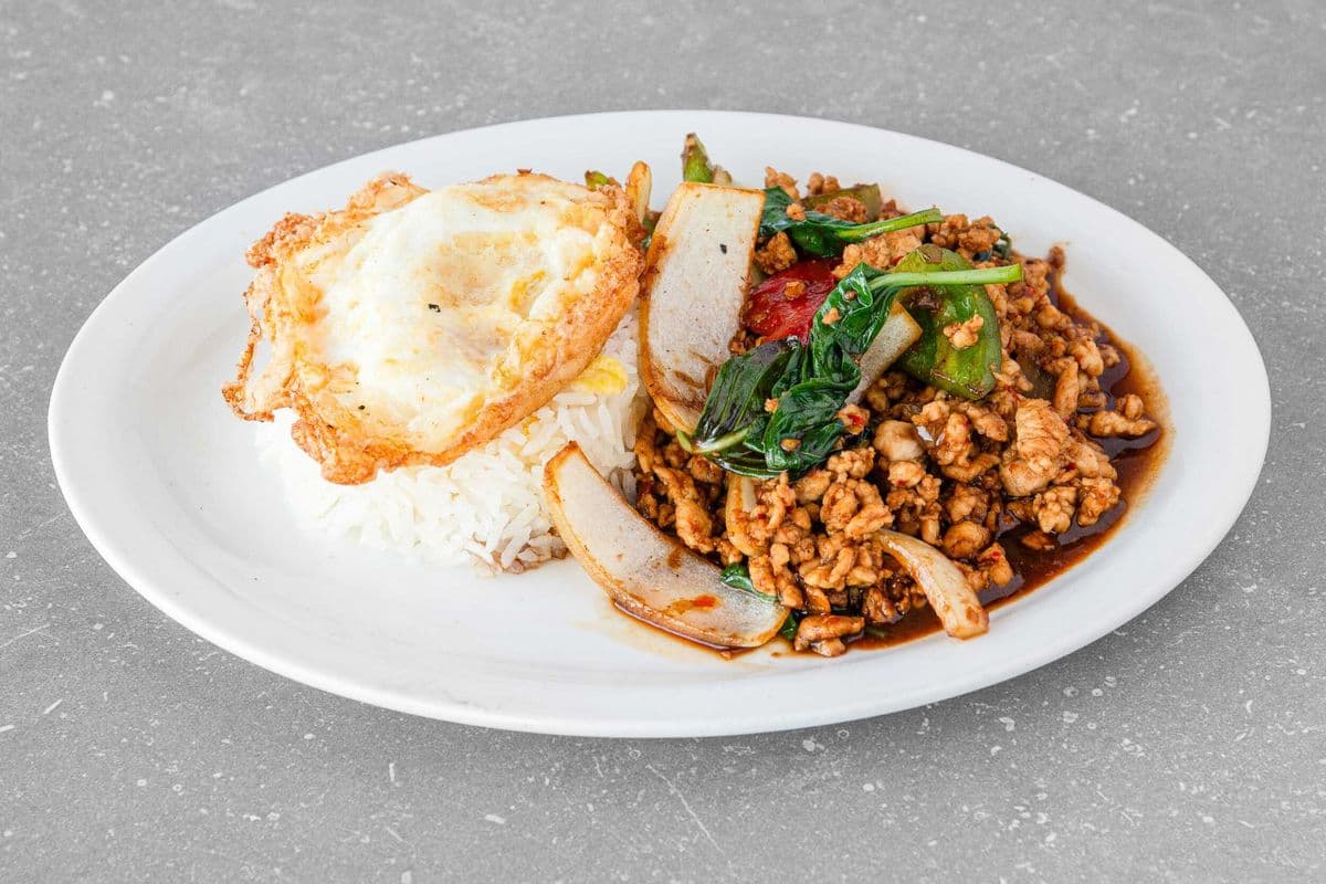 K7. Pad Kra Pow - Stir-Fried Thai Basil Leaves over Rice
