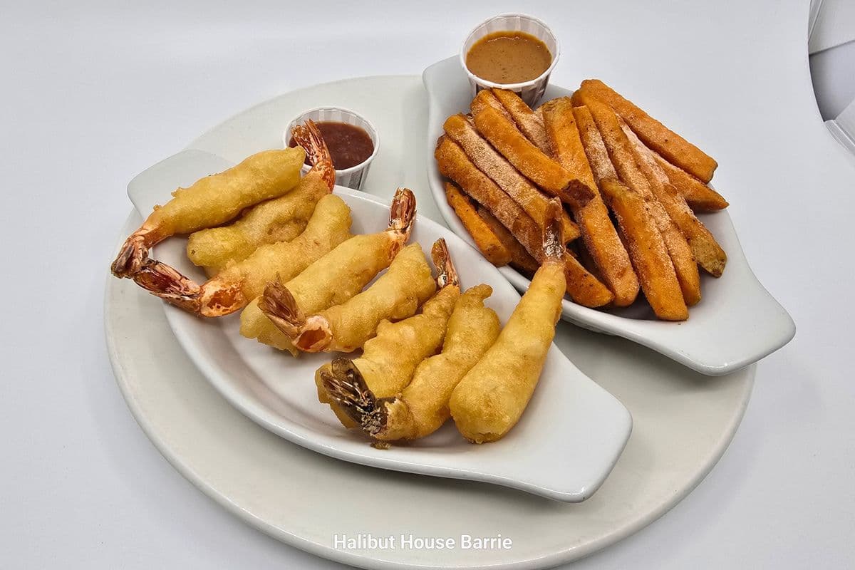 Black Tiger Shrimp (8 pcs) and Sweet Potato Fries