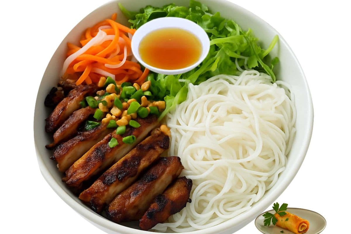 B02. Vermicelles au poulet grillé à la Vietnamienne & nems I Vietnamese Grilled Chicken Vermicelli with Imperial Roll | Bún gà nướng chả giò
