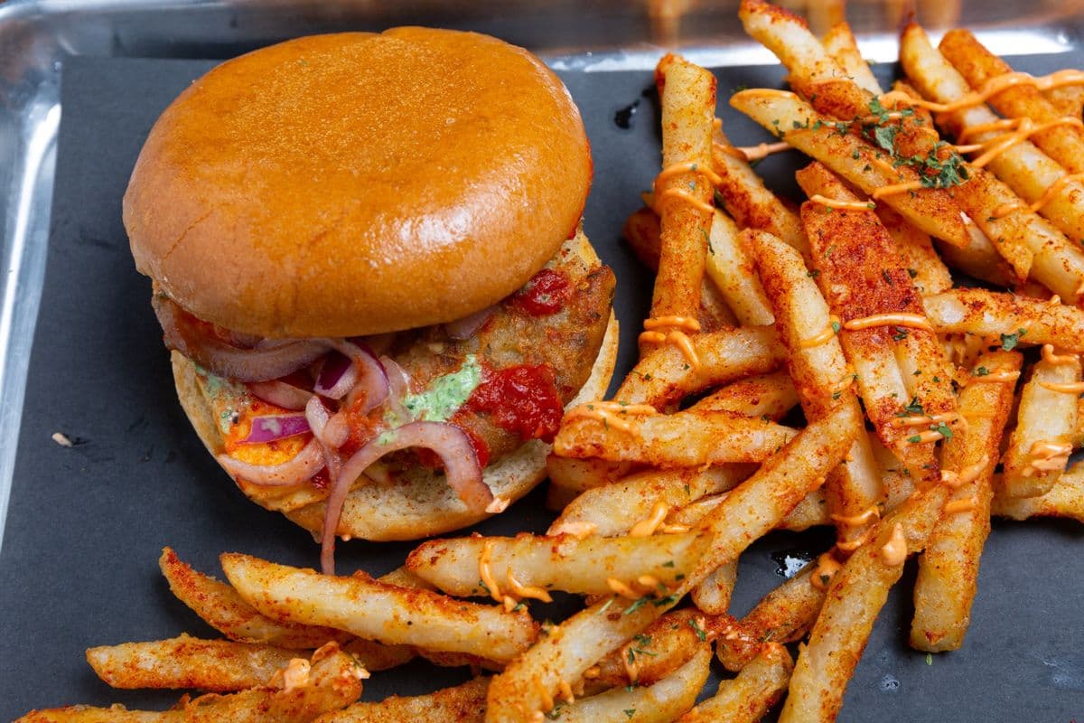 Mixed Veggie Vegan Burger with Fries