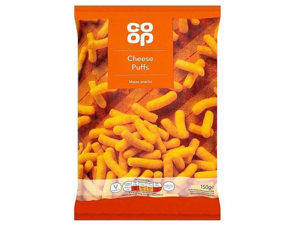 Co-op Cheese Puffs Corn Chips UK Grocery Store Exclusive 150g