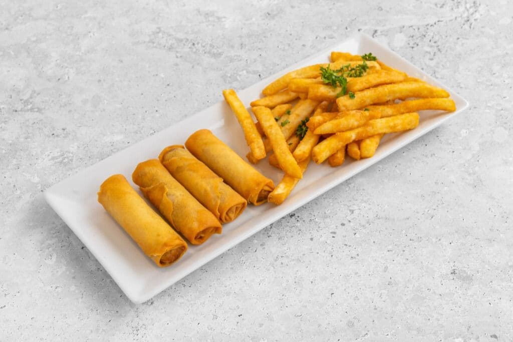 Veggie Spring Rolls (3 pcs) and Fries