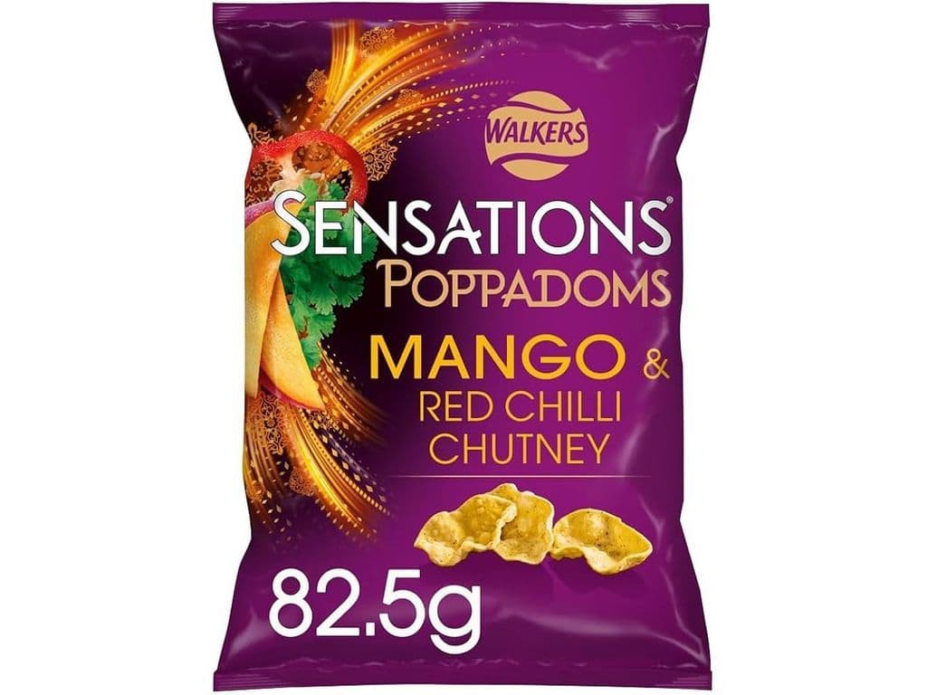 Walkers Sensations Poppadoms Mango and Red Chili Chutney Potato Crisps UK 82.5g Chips