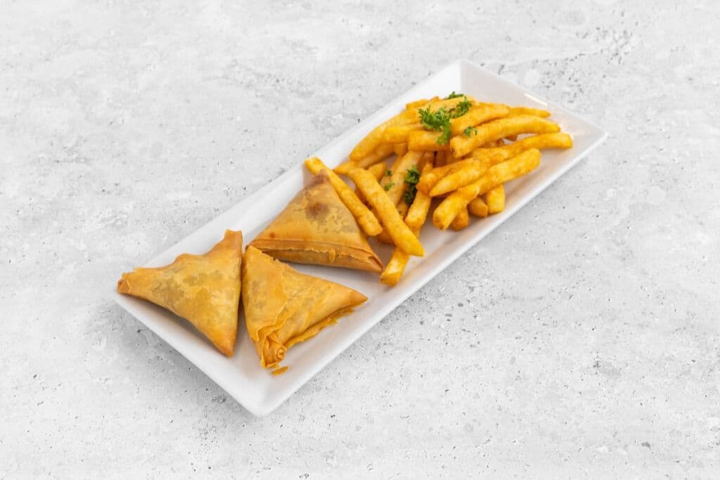Beef Samosas (3 pcs) and Fries