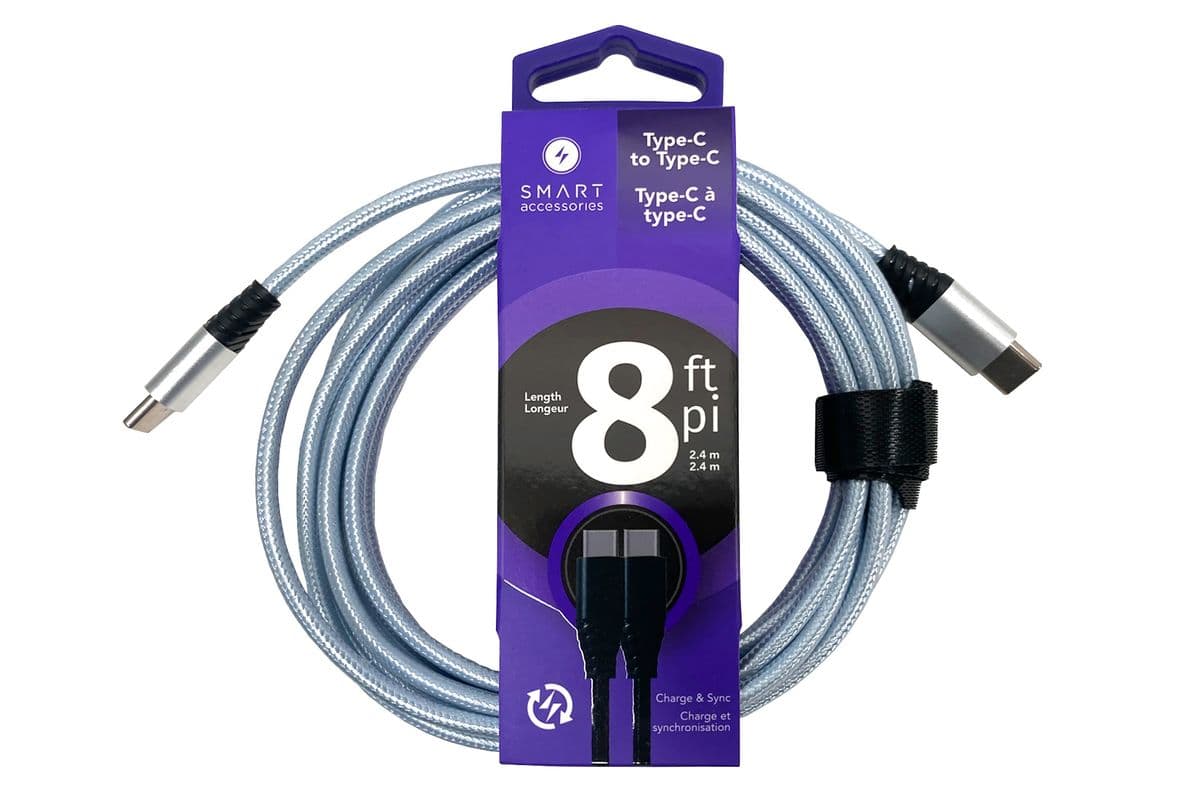 SMART 8 Ft Braided Cable Type-C to Type-C Coiled