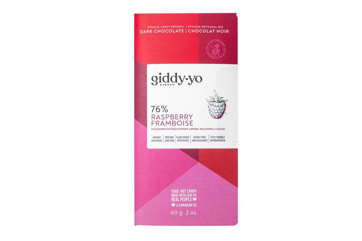 RASPBERRY 76% DARK CHOCOLATE, 60 G BAR, ORGANIC, VEGAN, FREE OF PEANUTS, DAIRY, GLUTEN, SOY, LAB TESTED, CEREMONIAL GRADE (60 g)
