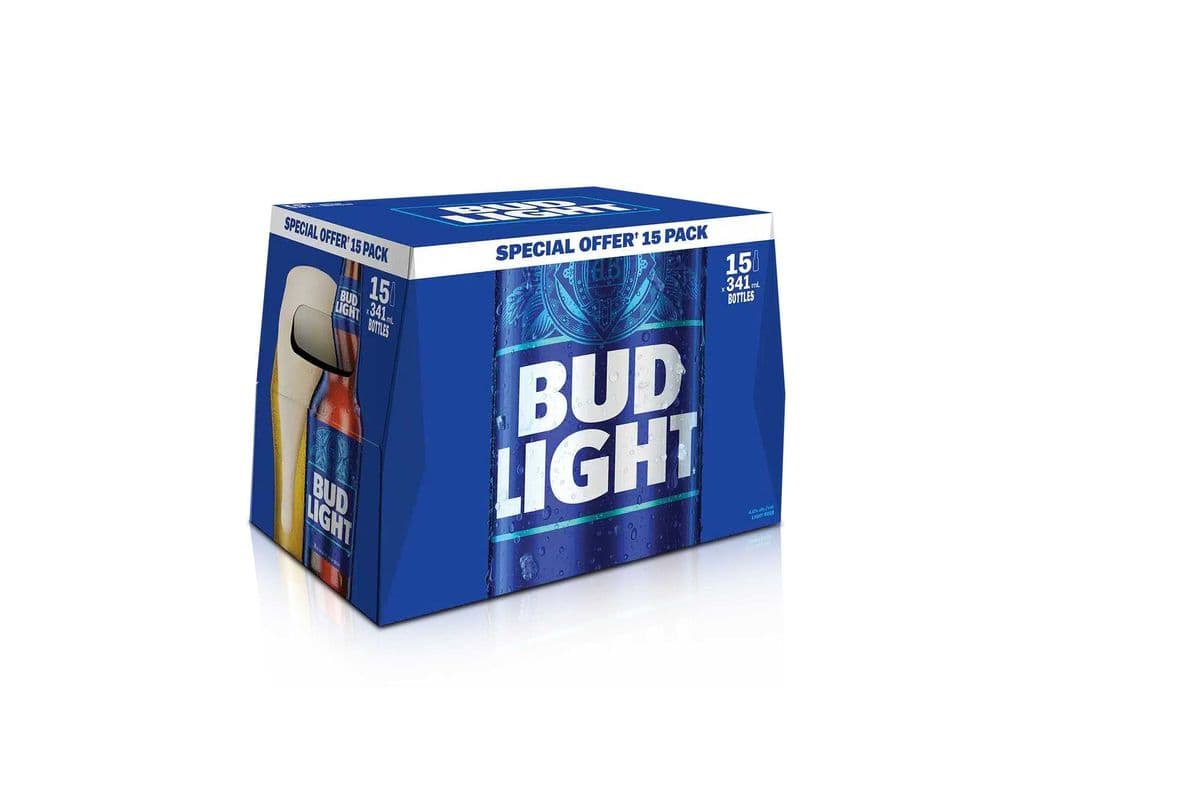 Bud Light 15 Pack Bottles (15 x 341 ml Bottles)