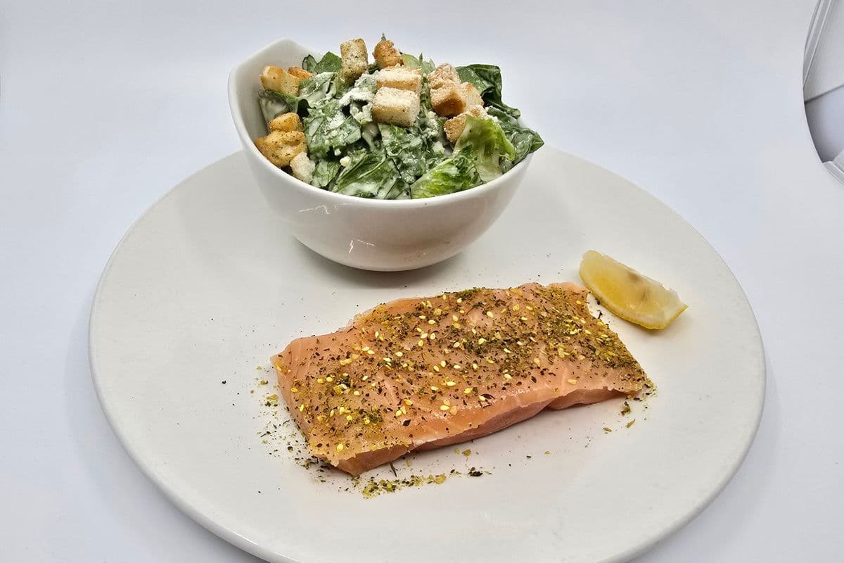 Grilled Atlantic Salmon and Caesar Salad