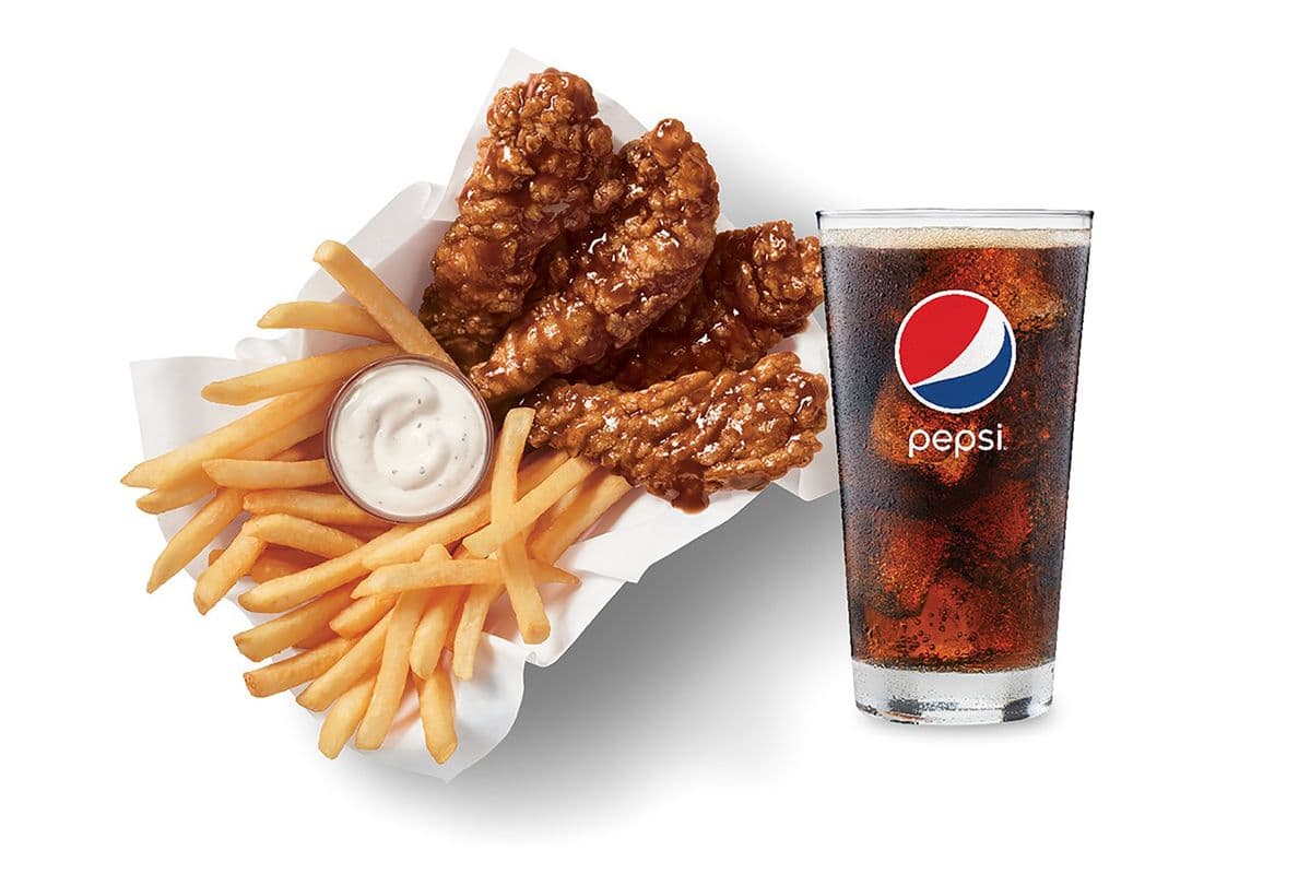 Honey BBQ Glazed Sauced & Tossed Chicken Strip Basket with Drink