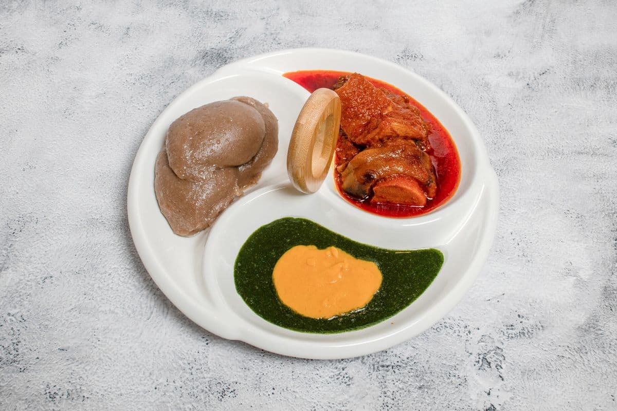 Amala, Gbegiri, Ewedu, and Assorted Meat