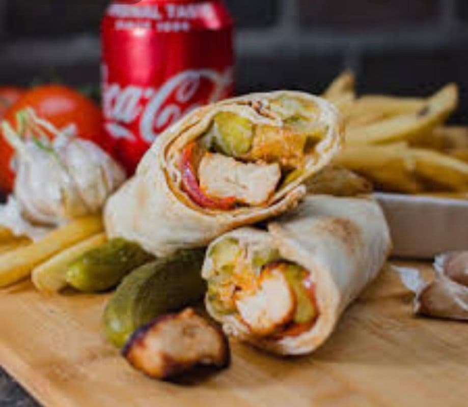 Shish Tawook Wrap Combo with Fries, Garlic Sauce, and Pop