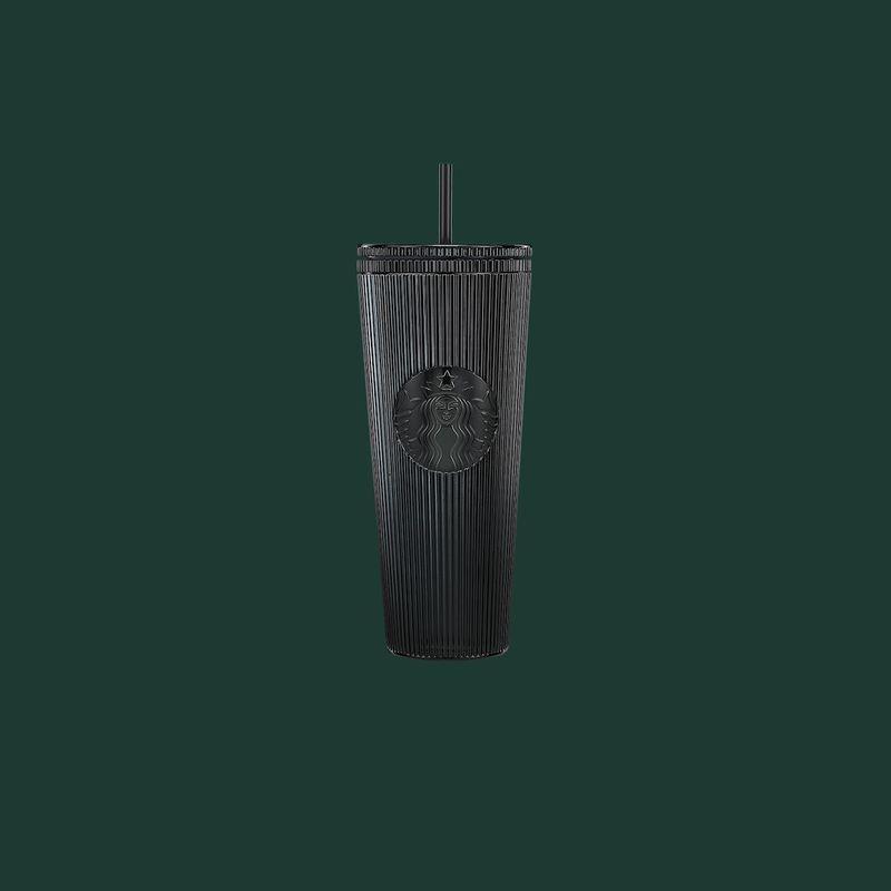 Black Pleated Metallic Plastic Cold Cup - 710 mL