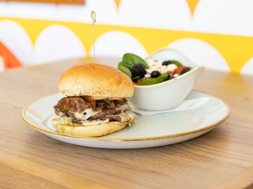 Mushroom swiss smash burger
