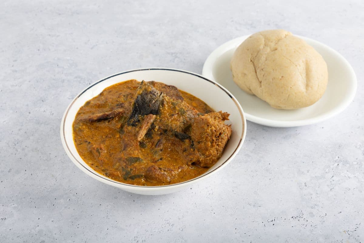 onugbu Soup (Bitter Leaf) with Pounded Yam or Oat Meal or Garri