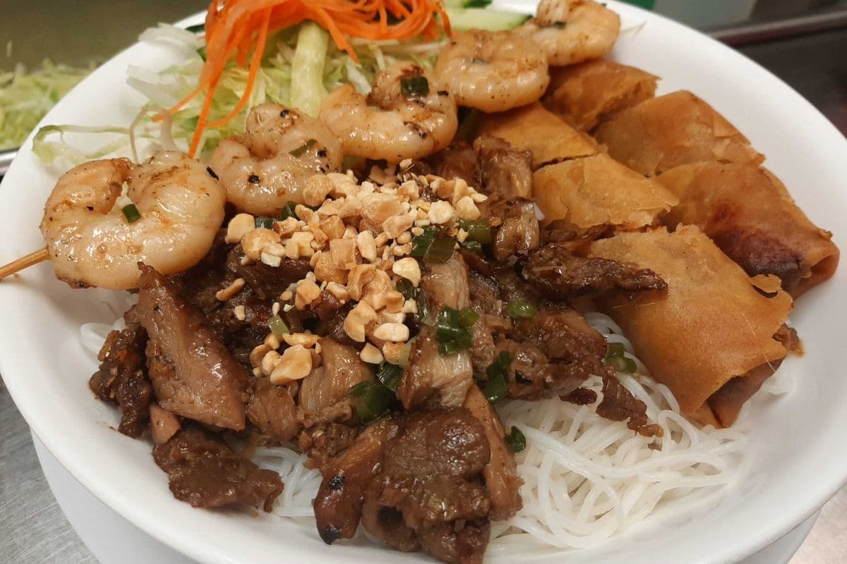 24. Skewered Shrimps, Satay Beef, Chicken and Pork Spring Rolls