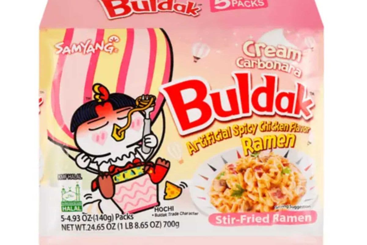 Buldak Ramen Cream Carbonara (Spicy Chicken Flavor) (Light Pink) (5 Pack)