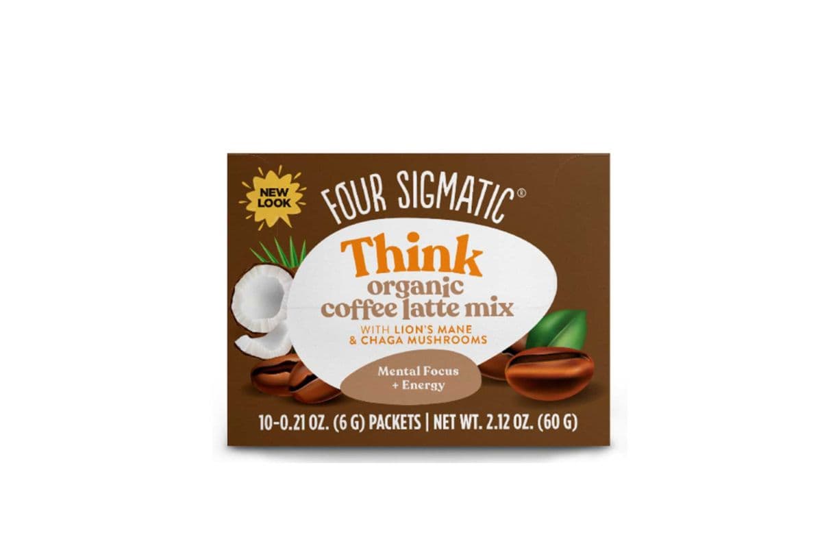 FOUR SIGMATIC THINK MUSROOM GROUND COFFEE (WITH LION'S MANE & CHAGA), 10- 6 G PACKETS, ORGANIC, VEGAN, FAIRLY TRADED, ADDITIVE FREE, WITH MUSHROOMS (6