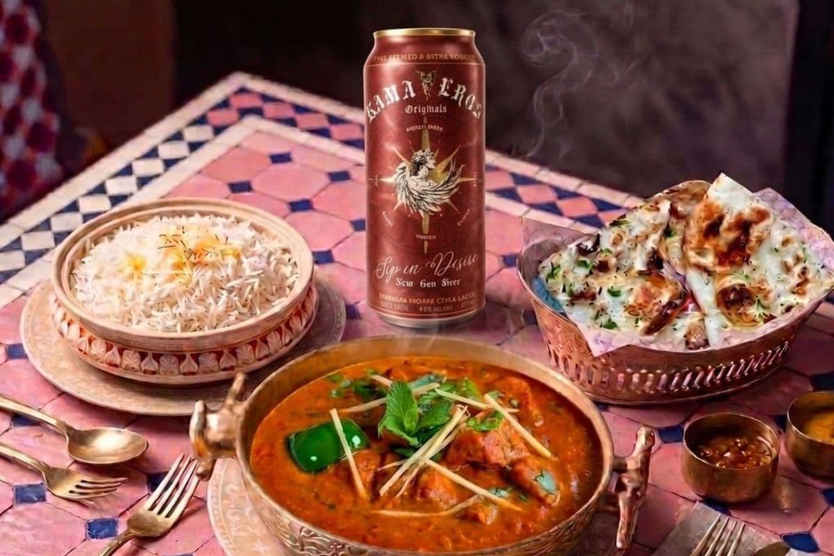 KAMA EROS INDIAN BEER WITH CHICKEN TIKKA MASALA PLAIN RICE GARLIC NAAN