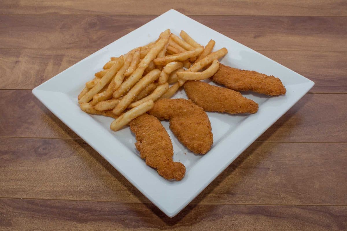 Four Chicken Strips and Fries