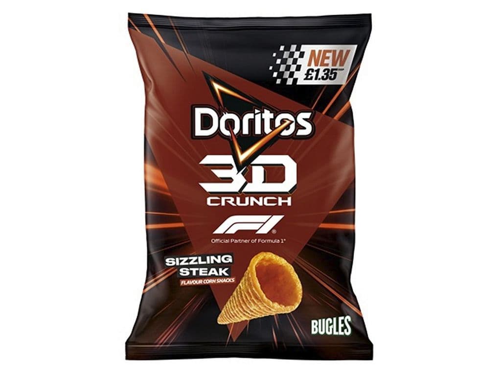 Doritos Bugles 3D Crunch Sizzling Steak Corn Chips UK 42g Salty Snack