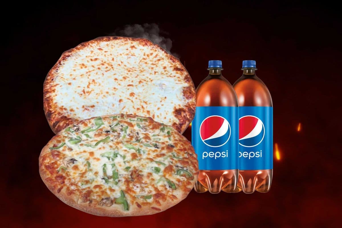 Two Medium One-Topping Pizza with Two Drinks