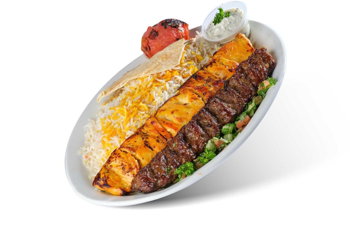 21. Chicken and Ground Beef Kabob Plate