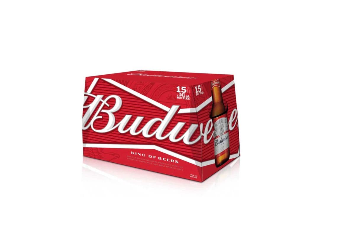 Budweiser 15 Pack Bottles (15 x 341 ml Bottles)