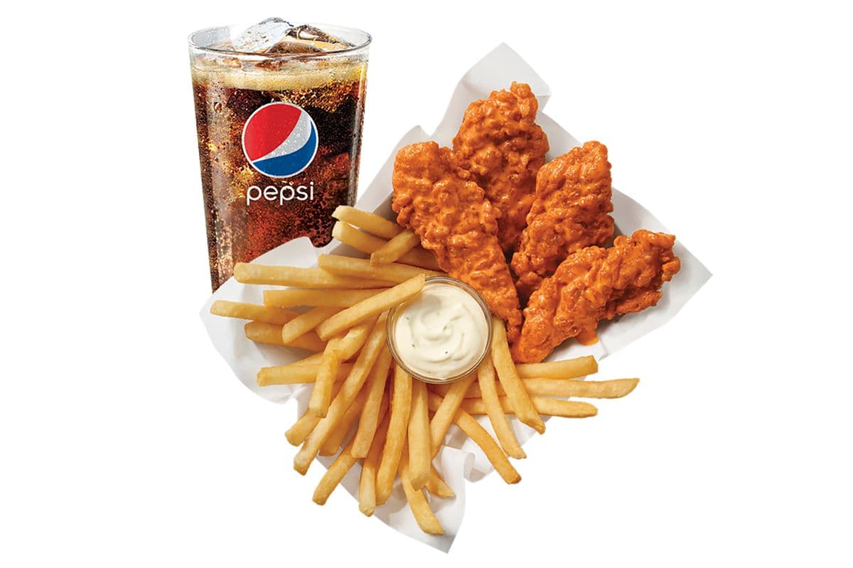 Buffalo Sauced & Tossed Chicken Strips Basket with Drink