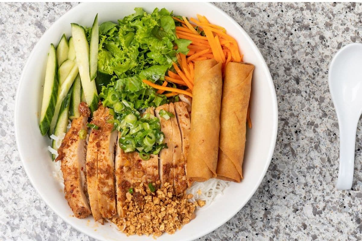 29. Grilled Lemongrass Chicken and Spring Roll Vermicelli - Bun Ga Nuong Sa Cha Gio