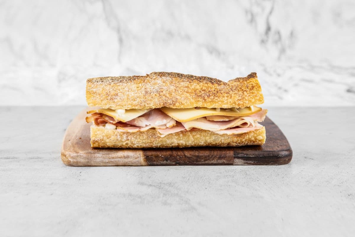 Ham and Swiss on Sourdough Baguette