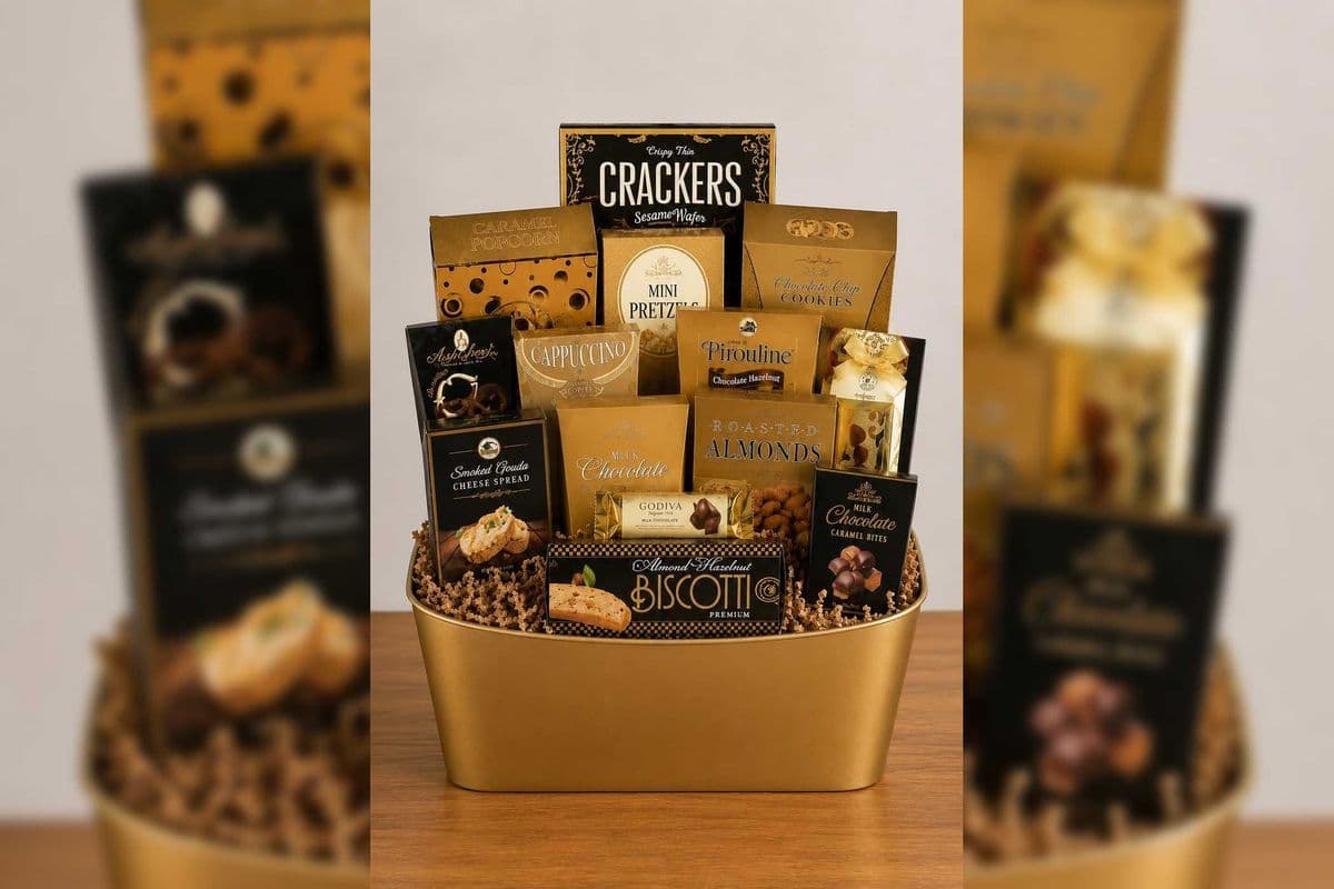 Golden Gourmet Snack & Chocolate Gift Basket