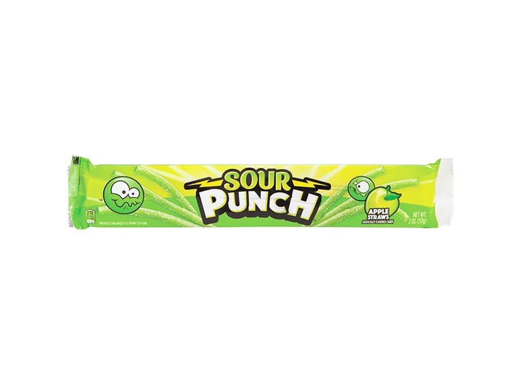 Sour Punch Straws Green Apple Gummy Candy Strings 57g