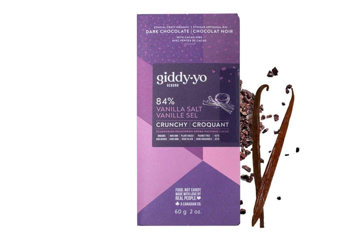 VANILLA SALT CRUNCHY 84% DARK CHOCOLATE, 60 G BAR, ORGANIC, VEGAN, FREE OF PEANUTS, DAIRY, GLUTEN, SOY, LAB TESTED, CEREMONIAL GRADE (60 g)
