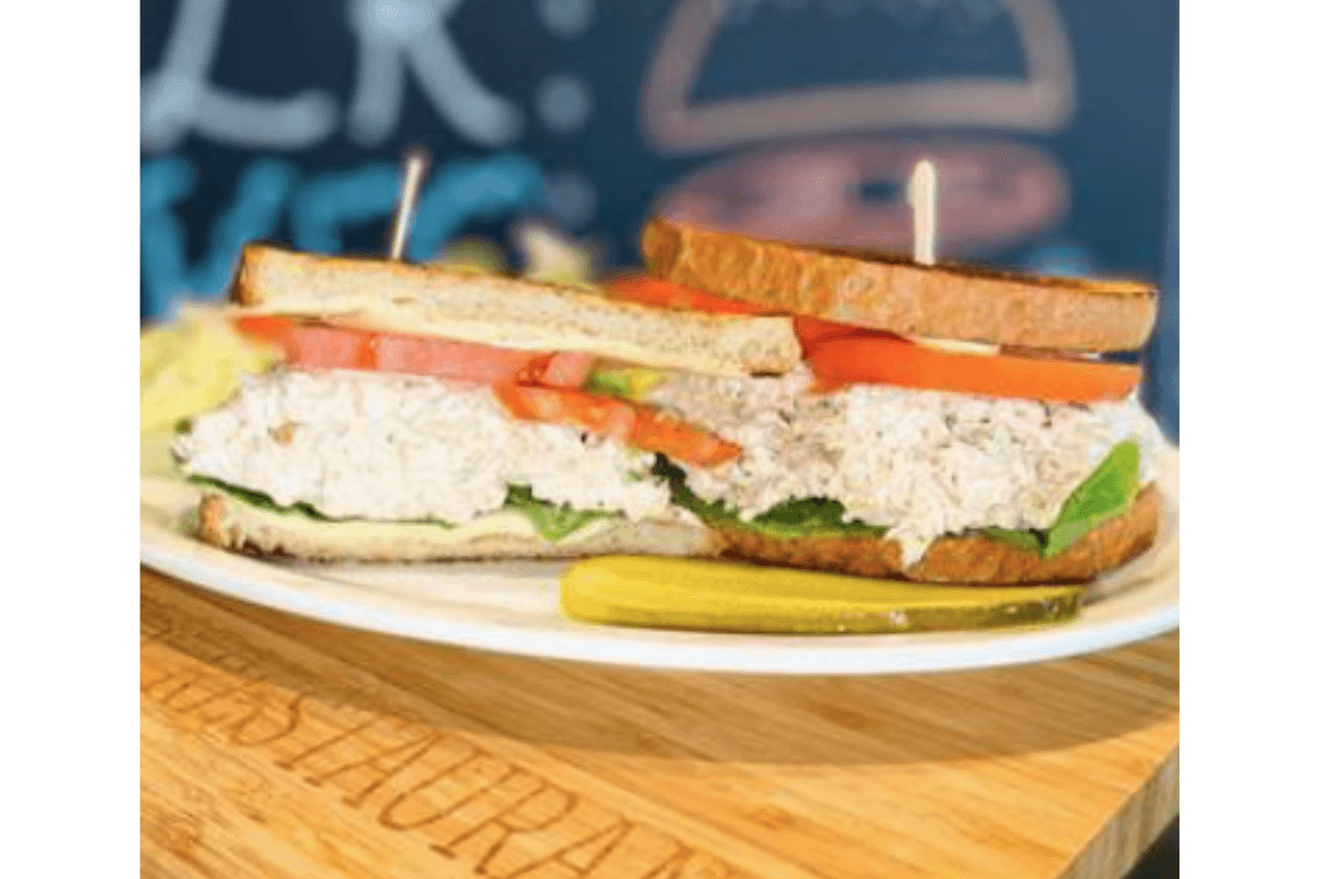 Tuna Salad Sandwich with Lettuce and Tomato.