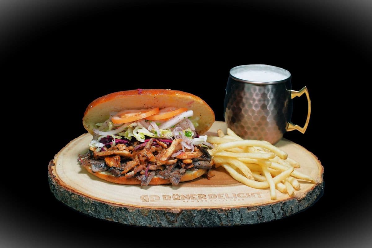 Mixed Doner Sandwich (Tombick Bread) half Beef Half Chicken