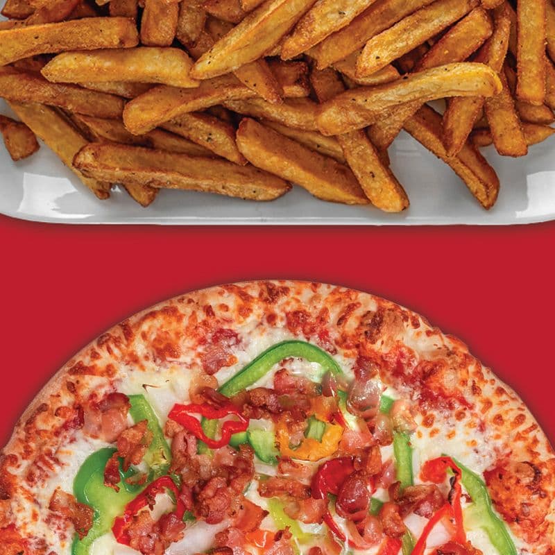 Pizza Large + Frite ou 2 boissons / Large Pizza + Fries or 2 drinks