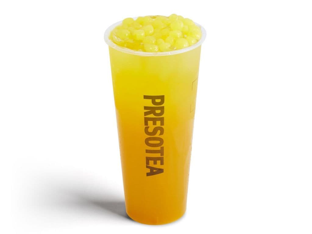 Thé vert à la mangue avec gelée de boba à la mangue / Mango Green Tea with Mango Jelly Boba