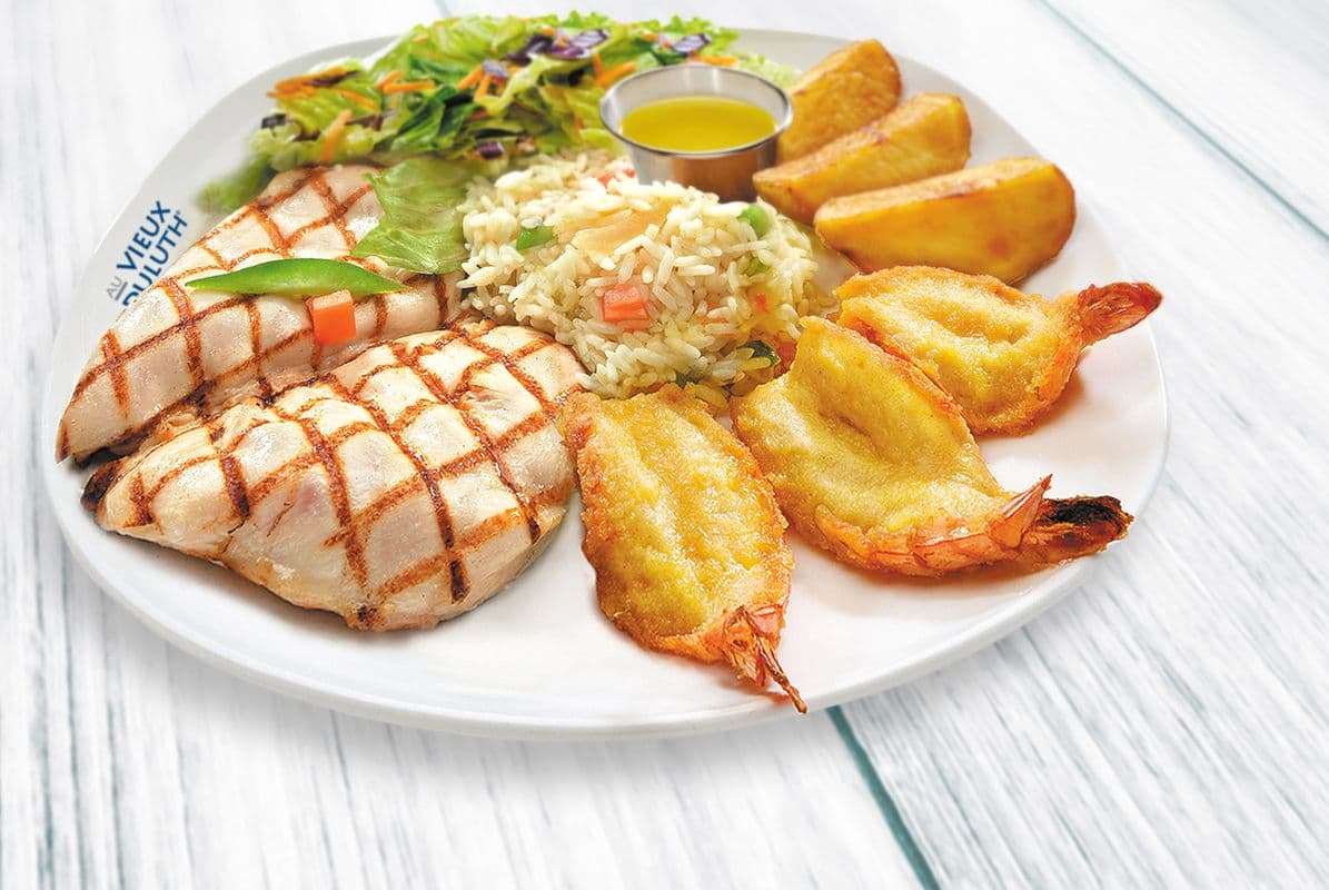 Poitrine de poulet et crevettes papillons / Chicken Breast and Butterfly Shrimp